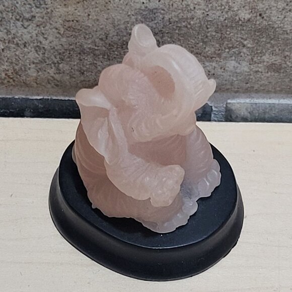 Small Pink Stone Rose Quartz Carved Elephant Statue Trunk Up - Picture 5 of 9